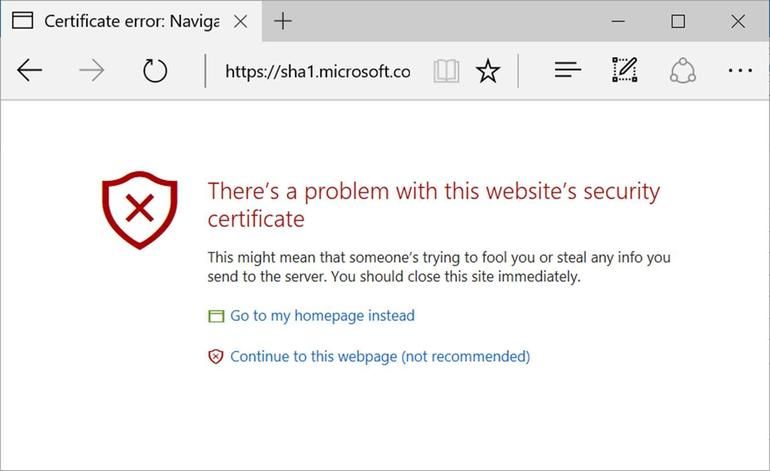 Microsoft Edge вече блокира сайтове със SHA-1 сертификат 3